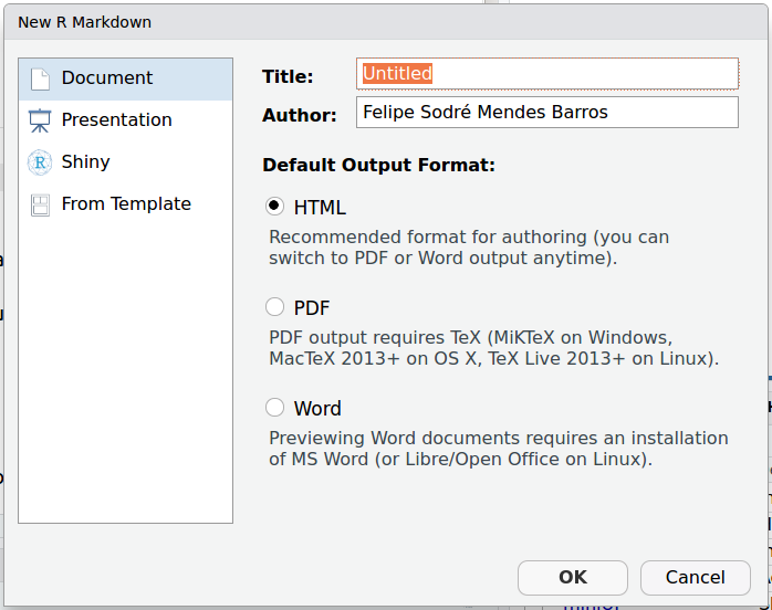 Criando um novo documento Rmarkdown (*.Rmd)