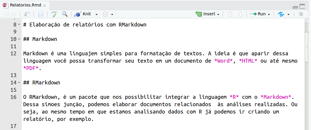 Texto com sintaxe Markdown. Falaremos sobre as sintaxes mais pra frente.
